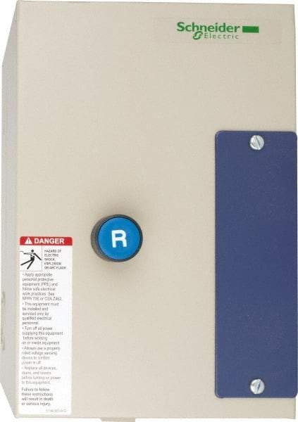 Schneider Electric - 9 Amp, 120 Coil VAC, Nonreversible Enclosed IEC Motor Starter - 1 Phase Hp: 0.3 at 120 VAC, 1 at 240 VAC, 3 Phase Hp: 2 at 208 VAC, 2 at 230 VAC, 5 at 460 VAC, 7.5 at 575 VAC - Exact Tool & Supply