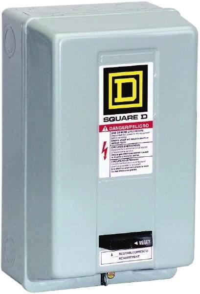 Square D - 110 Coil VAC at 50 Hz, 120 Coil VAC at 60 Hz, 45 Amp, NEMA Size 2, Nonreversible Enclosed Enclosure NEMA Motor Starter - 1 Phase hp: 3 at 115 VAC, 7-1/2 at 230 VAC, 1 Enclosure Rating - Exact Tool & Supply