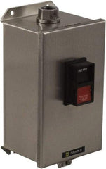Square D - 3 Poles, 27 Amp, M-1 NEMA, Enclosed Pushbutton Manual Motor Starter - 10 hp at 380 to 575 VAC & 7-1/2 hp at 200 to 230 VAC, CSA, NEMA 4/4X & UL Listed - Exact Tool & Supply