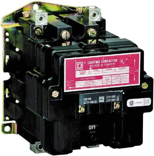 Square D - No Enclosure, 2 Pole, Electrically Held Lighting Contactor - 100 A (Tungsten), 440 VAC at 50 Hz, 480 VAC at 60 Hz - Exact Tool & Supply