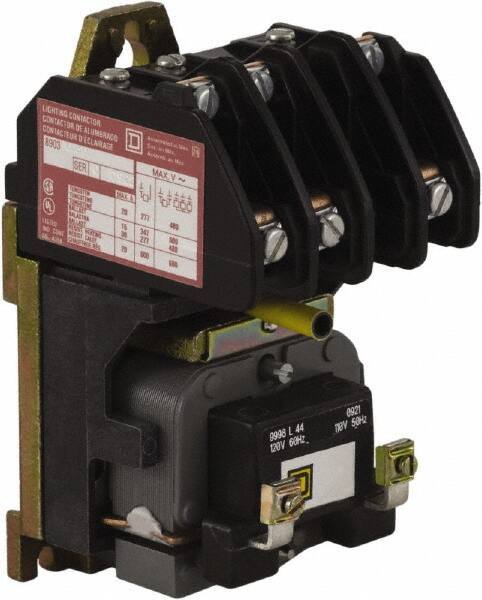 Square D - No Enclosure, 3 Pole, Electrically Held Lighting Contactor - 20 A (Tungsten), 30 A (Fluorescent), 220 VAC at 50 Hz, 240 VAC at 60 Hz, 3NO Contact Configuration - Exact Tool & Supply
