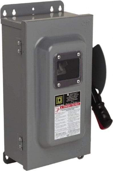 Square D - 60 Amp, 600 VAC/VDC, 3 Pole Nonfused Safety Switch - NEMA 12 & 3R, 30 hp at 600 VAC (Single Phase), 60 hp at 600 VAC, 30 hp at 600 VDC (Triple Phase) - Exact Tool & Supply