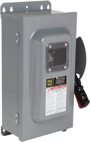 Square D - 60 Amp, 600 VAC, 600 VDC, 3 Pole Fused Safety Switch - NEMA 12 & 3R, 20 hp at 480 VDC (Single Phase), 50 hp at 600 VAC, 30 hp at 600 VDC (Triple Phase) - Exact Tool & Supply