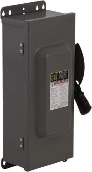 Square D - 100 Amp, 240 VAC, 250 VDC, 2 Pole Fused Safety Switch - NEMA 12 & 3R, 15 hp at 240 VAC, 20 hp at 250 VDC (Single Phase), 30 hp at 240 Vac, 20 hp at 250 VDC (Triple Phase), DPST Contact Form - Exact Tool & Supply