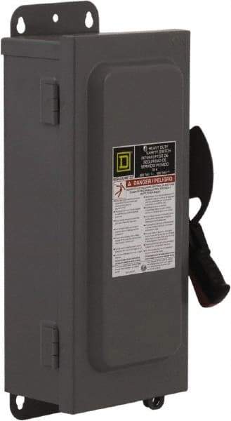 Square D - 30 Amp, 240 VAC, 250 VDC, 2 Pole Fused Safety Switch - NEMA 12 & 3R, 0.5 hp at 120 VAC, 1.5 hp at 240 VAC, 3 hp at 240 VAC Max (Single Phase), 3 hp at 240 VAC (std) 7.5 hp at 240 VAC (Max) 5 hp at 250VDC (Triple Phase), DPST Contact Form - Exact Tool & Supply