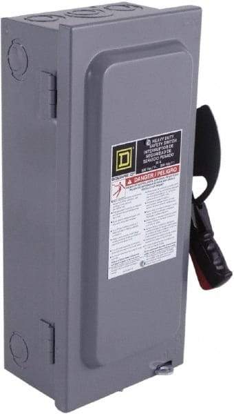 Square D - 100 Amp, 600 VAC/VDC, 4 Pole Fused Safety Switch - NEMA 1, 75 hp at 600 VAC, 130 hp at 600 VDC (Triple Phase), 4PST Contact Form - Exact Tool & Supply
