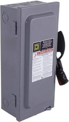 Square D - 100 Amp, 600 VAC/VDC, 3 Pole Fused Safety Switch - NEMA 1, 30 hp at 480 VAC (Single Phase), 75 hp at 600 VAC, 50 hp at 600 VDC (Triple Phase), 3PST Contact Form - Exact Tool & Supply