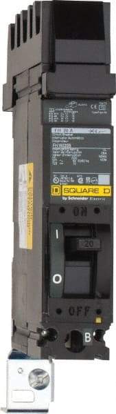 Square D - 20 Amp, 125 VDC, 277 VAC, 1 Pole, Plug On Molded Case Circuit Breaker - Thermal Magnetic Trip, 12-4 (Aluminum), 14-4 (Copper) AWG, 4.13 Inch Deep x 6 Inch High x 1-1/2 Inch Long - Exact Tool & Supply