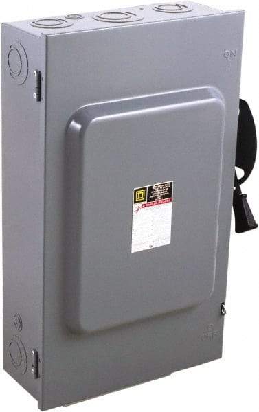 Square D - 200 Amp, 240 V, 2 Pole Fused Safety Switch - NEMA 1, 15 hp at 240 VAC (Single Phase), 60 hp at 240 VAC (Triple Phase), DPST Contact Form - Exact Tool & Supply