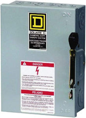 Square D - 30 Amp, 240 V, 2 Pole Fused Safety Switch - NEMA 1, 3 hp at 240 VAC (Single Phase), 7.5 hp at 240 VAC (Triple Phase), DPST Contact Form - Exact Tool & Supply
