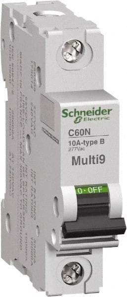 Schneider Electric - 15 Amp, 1 Pole, DIN Rail Mount Standard Circuit Breaker - Multiple Breaking Capacity Ratings, 14-4 (Copper) AWG, 3 Inch Deep x 3.19 Inch High x 0.71 Inch Wide - Exact Tool & Supply