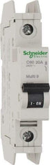 Schneider Electric - 20 Amp, 125 VDC, 240 VAC, 60 VDC, 1 Pole, DIN Rail Mount, Fixed Mount Miniature Circuit Breaker - Thermal Magnetic Trip, Multiple Breaking Capacity Ratings, 73mm Deep x 107mm High x 18mm Wide - Exact Tool & Supply