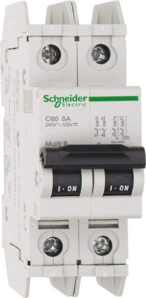 Schneider Electric - 5 Amp, 125 VDC, 240 VAC, 60 VDC, 1 Pole, DIN Rail Mount, Fixed Mount Miniature Circuit Breaker - Thermal Magnetic Trip, Multiple Breaking Capacity Ratings, 73mm Deep x 107mm High x 36mm Wide - Exact Tool & Supply