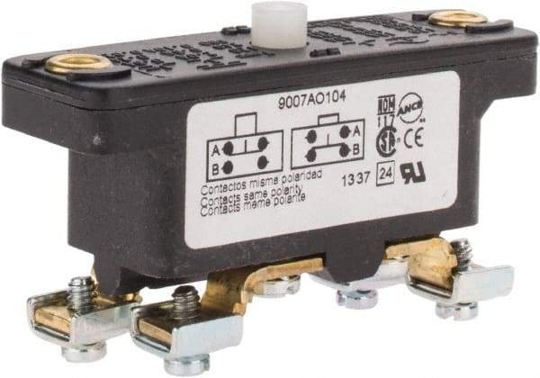 Square D - 0.25 Amp at 125 VDC, 5 Amp at 600 VAC, SPDT-DB, Basic Snap Switch - 600 V, Screw Terminal, 0.69 Lb Max Operating Force, 2-1/2 Inch High x 0.83 Inch Long x 1.03 Inch Wide, -20 to 185°F - Exact Tool & Supply
