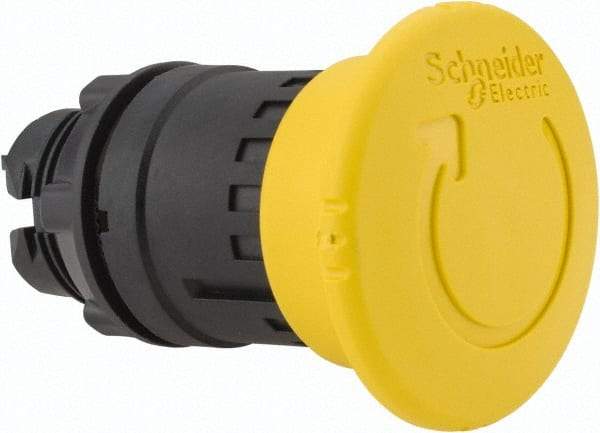 Schneider Electric - 22mm Mount Hole, Extended Mushroom Head, Pushbutton Switch Only - Round, Yellow Pushbutton, Nonilluminated, Maintained (MA) - Exact Tool & Supply