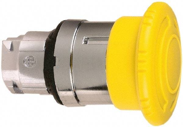 Schneider Electric - 22mm Mount Hole, Extended Mushroom Head, Pushbutton Switch Only - Round, Yellow Pushbutton, Nonilluminated, Maintained (MA) - Exact Tool & Supply