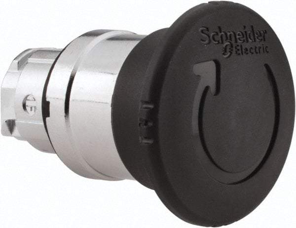 Schneider Electric - 22mm Mount Hole, Extended Mushroom Head, Pushbutton Switch Only - Round, Black Pushbutton, Nonilluminated, Maintained (MA) - Exact Tool & Supply