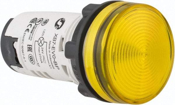 Schneider Electric - 24 V Yellow Lens LED Pilot Light - Round Lens, Screw Clamp Connector, 29mm Wide - Exact Tool & Supply