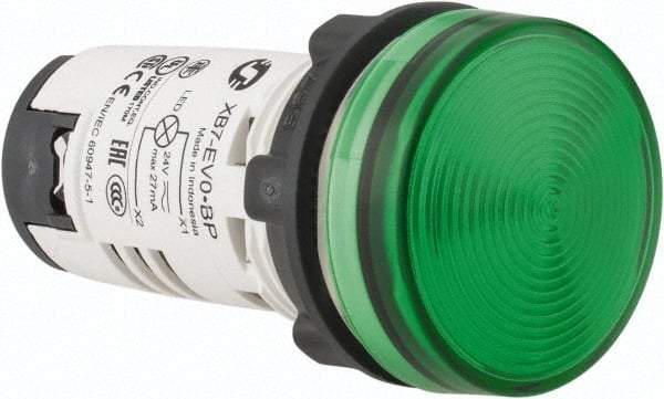Schneider Electric - 24 V Green Lens LED Pilot Light - Round Lens, Screw Clamp Connector, 29mm Wide - Exact Tool & Supply