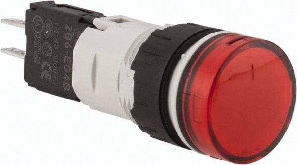 Schneider Electric - 48-120 VAC/VDC Red Lens LED Pilot Light - Round Lens, Quick Connect Connector, 18mm Wide, Vibration Resistant - Exact Tool & Supply