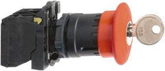 Schneider Electric - 22mm Mount Hole, Extended Mushroom Head, Pushbutton Switch with Contact Block - Round, Red Pushbutton, Maintained (MA), Momentary (MO) - Exact Tool & Supply
