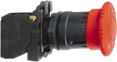 Schneider Electric - 22mm Mount Hole, Extended Mushroom Head, Pushbutton Switch with Contact Block - Round, Red Pushbutton, Maintained (MA), Momentary (MO) - Exact Tool & Supply