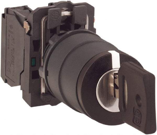 Schneider Electric - 22mm Mount Hole, 2 Position, Key Operated, Selector Switch with Contact Blocks - Maintained (MA), Shock, Vibration and Water Resistant - Exact Tool & Supply