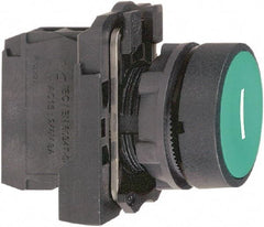 Schneider Electric - 22mm Mount Hole, Flush, Pushbutton Switch with Contact Block - Round, Green Pushbutton, Momentary (MO) - Exact Tool & Supply