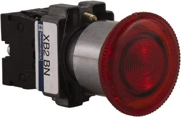 Schneider Electric - 22mm Mount Hole, Extended Mushroom Head, Pushbutton Switch Only - Round, Red Pushbutton, Maintained (MA), Momentary (MO), On-Off-On - Exact Tool & Supply