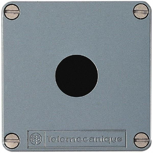 Schneider Electric - 1 Hole, Zinc Alloy Pushbutton Switch Enclosure - 80mm High x 80mm Wide x 49mm Deep - Exact Tool & Supply