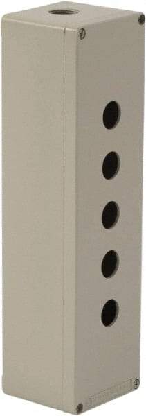 Schneider Electric - 5 Hole, 1.58 Inch Hole Diameter, Aluminum Pushbutton Switch Enclosure - 12.2 Inch High x 3.35 Inch Wide x 3.03 Inch Deep, 4, 13 NEMA Rated - Exact Tool & Supply