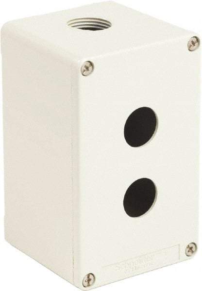Schneider Electric - 2 Hole, 1.58 Inch Hole Diameter, Zinc Alloy Pushbutton Switch Enclosure - 5.12 Inch High x 3.15 Inch Wide x 3.03 Inch Deep, 4, 13 NEMA Rated - Exact Tool & Supply