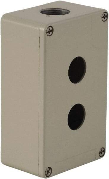 Schneider Electric - 2 Hole, 1.58 Inch Hole Diameter, Zinc Alloy Pushbutton Switch Enclosure - 5.12 Inch High x 3.15 Inch Wide x 2.03 Inch Deep, 4, 13 NEMA Rated - Exact Tool & Supply