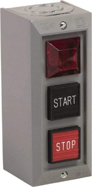 Schneider Electric - 3 Operator, Projecting Pushbutton Control Station - Start, Stop (Legend), Momentary Switch, NO/NC Contact, NEMA 1 - Exact Tool & Supply