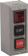 Schneider Electric - 3 Operator, Projecting Pushbutton Control Station - Start, Stop (Legend), Momentary Switch, NO/NC Contact, NEMA 1 - Exact Tool & Supply