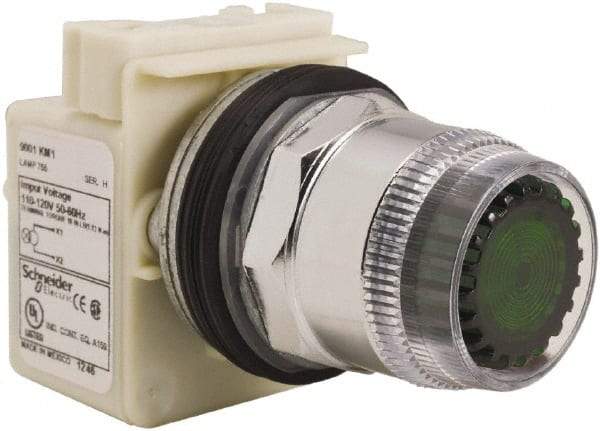 Schneider Electric - 30mm Mount Hole, Extended Straight, Pushbutton Switch Only - Round, Green Pushbutton, Momentary (MO), Weatherproof, Dust and Oil Resistant - Exact Tool & Supply