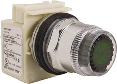 Schneider Electric - 30mm Mount Hole, Extended Straight, Pushbutton Switch Only - Round, Green Pushbutton, Momentary (MO), Weatherproof, Dust and Oil Resistant - Exact Tool & Supply