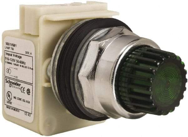 Schneider Electric - 30mm Mount Hole, Extended Straight, Pushbutton Switch Only - Round, Green Pushbutton, Momentary (MO), Weatherproof, Dust and Oil Resistant - Exact Tool & Supply