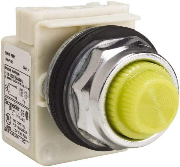 Schneider Electric - 120 VAC Yellow Lens Indicating Light - Screw Clamp Connector - Exact Tool & Supply