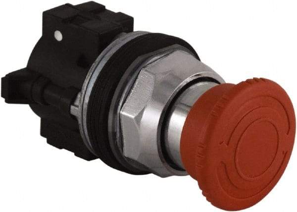 Schneider Electric - Extended Mushroom Head Pushbutton Switch Emergency Stop - Red, Round Button - Exact Tool & Supply