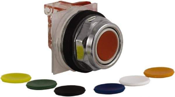 Schneider Electric - 30mm Mount Hole, Extended Straight, Pushbutton Switch with Contact Block - Multicolored Pushbutton, Momentary (MO) - Exact Tool & Supply