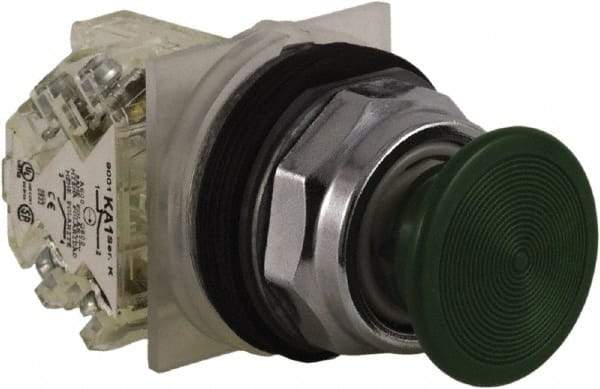 Schneider Electric - 30mm Mount Hole, Extended Straight, Pushbutton Switch with Contact Block - Green Pushbutton, Momentary (MO) - Exact Tool & Supply