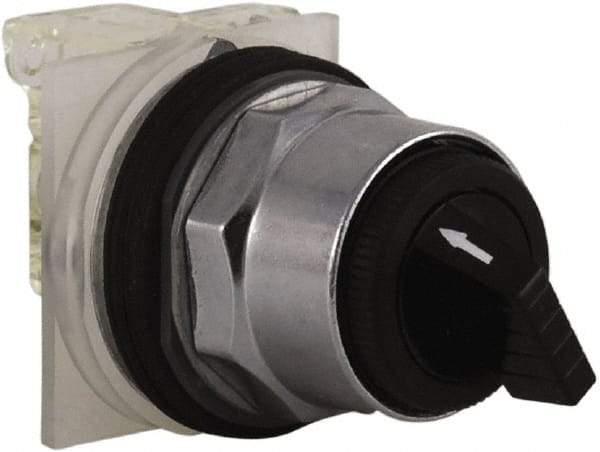 Schneider Electric - 30mm Mount Hole, 2 Position, Knob and Pushbutton Operated, Selector Switch - Black, Maintained (MA), NO/NC, Weatherproof and Dust and Oil Resistant - Exact Tool & Supply