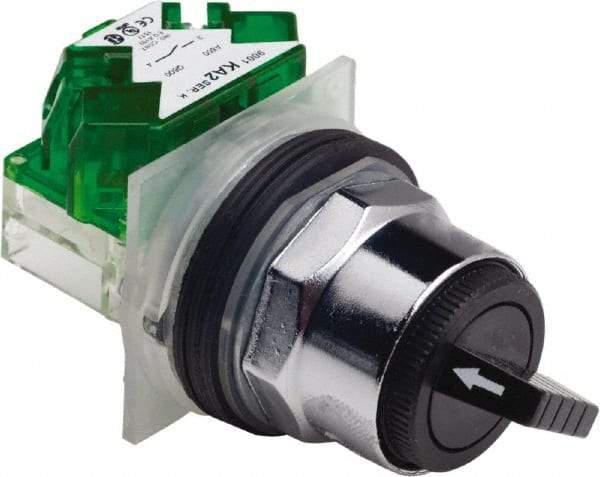 Schneider Electric - 30mm Mount Hole, 2 Position, Knob and Pushbutton Operated, Selector Switch - Black, Maintained (MA), Weatherproof and Dust and Oil Resistant - Exact Tool & Supply