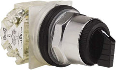 Schneider Electric - 1.18 Inch Mount Hole, 3 Position, Knob and Pushbutton Operated, Selector Switch - Black, Maintained (MA), 2NO/2NC, Weatherproof and Dust and Oil Resistant - Exact Tool & Supply