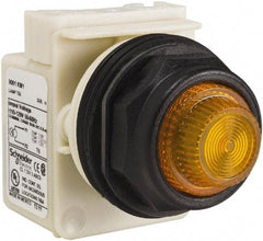 Schneider Electric - 110 VAC at 50/60 Hz via Transformer, 120 VAC at 50/60 Hz via Transformer Amber Lens Indicating Light - Round Lens, Screw Clamp Connector, Corrosion Resistant, Dust Resistant, Oil Resistant - Exact Tool & Supply
