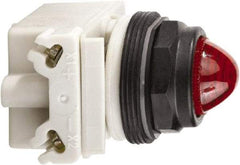 Schneider Electric - 120 VAC/VDC Red Lens LED Pilot Light - Round Lens, Screw Clamp Connector, 54mm OAL x 42mm Wide, Vibration Resistant - Exact Tool & Supply