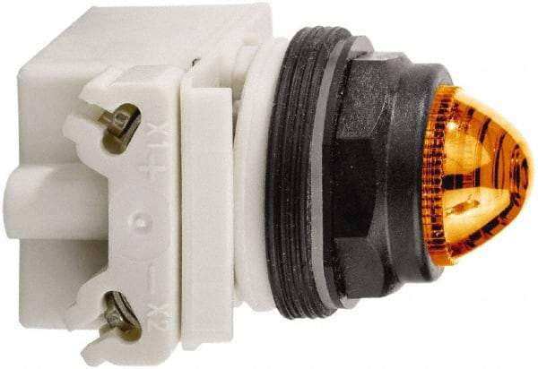 Schneider Electric - 120 VAC White Lens Incandescent Pilot Light - Round Lens, Screw Clamp Connector, 54mm OAL x 42mm Wide, Vibration Resistant - Exact Tool & Supply