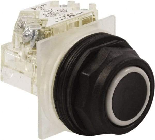 Schneider Electric - 30mm Mount Hole, Flush, Pushbutton Switch with Contact Block - Octagon, Black Pushbutton, Momentary (MO) - Exact Tool & Supply