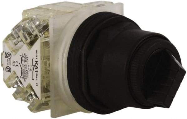 Schneider Electric - 30mm Mount Hole, 2 Position, Knob and Pushbutton Operated, Selector Switch - Black, Maintained (MA), Anticorrosive, Weatherproof, Dust and Oil Resistant - Exact Tool & Supply